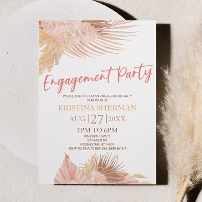 Boho Soft Pink Blume Engagement Party Einladung (Von Creator hochgeladen)