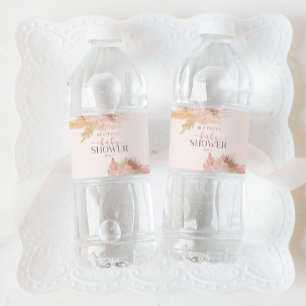 Boho Soft Pink Floral Blume Babydusche Wasserflaschenetikett