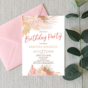 Boho Soft Pink Floral Blume Geburtstagsparty Einladung