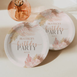 Boho Soft Pink Floral Blume Geburtstagsparty Pappteller
