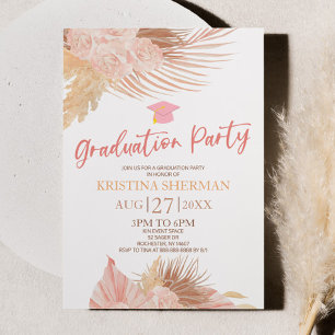 Boho Soft Pink Floral Blume Graduation Party Einladung