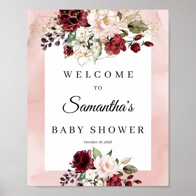 Boho Softpink Blütenbaby Dusche Begrüßungszeichen Poster (Vorne)