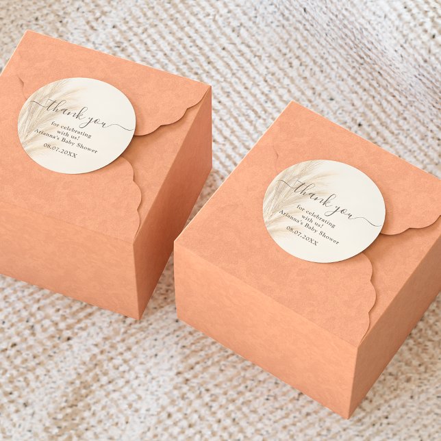 Boho Sommer Pampas Gras Aquarell Danke, Baby Runder Aufkleber (Von Creator hochgeladen)