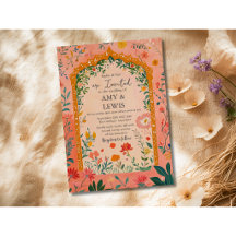 Boho-Sommer-Rosa-Blumen-Hochzeitseinladung
