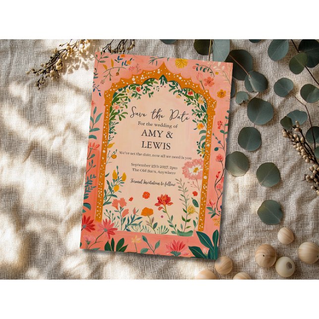 Boho-Sommer-Rosa-Blumen-Save-the-Date-Einladung Save The Date (Von Creator hochgeladen)