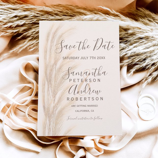 Boho Sommerpampas Gras Save the Date Hochzeit (Von Creator hochgeladen)