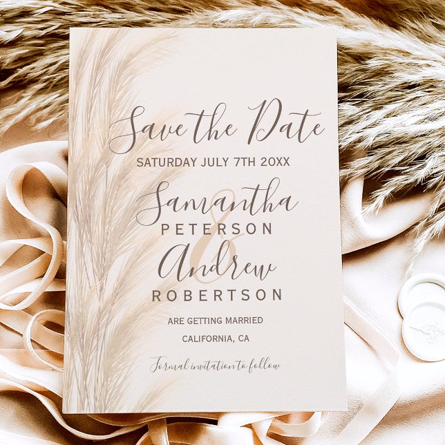 Boho Sommerpampelgras Wasserfarbe Save the Date Ankündigungspostkarte (Von Creator hochgeladen)