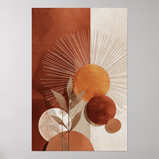 Boho-Sonne Abstrakt Terrakotta Minimalistischer Bo Poster (Vorne)