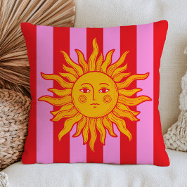 BOHO Sonne auf Rot und Rosa Streifen Retro Maximal Kissen