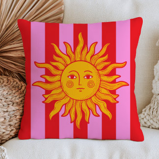 BOHO Sonne auf Rot und Rosa Streifen Retro Maximal Kissen