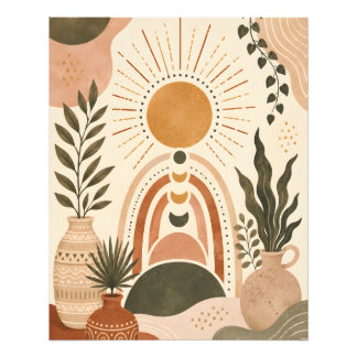 Boho-Sonne & Botanische Kunst Fotodruck