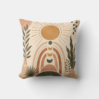 Boho-Sonne & Botanische Kunst Kissen