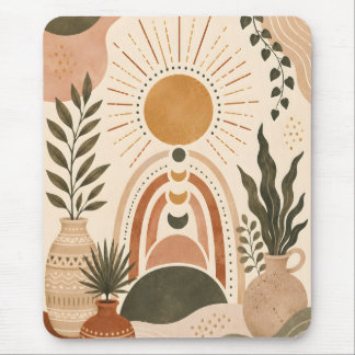 Boho-Sonne & Botanische Kunst Mousepad
