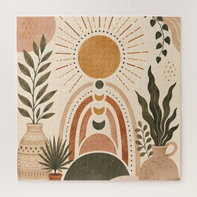 Boho-Sonne & Botanische Kunst Puzzle (Vertikal)