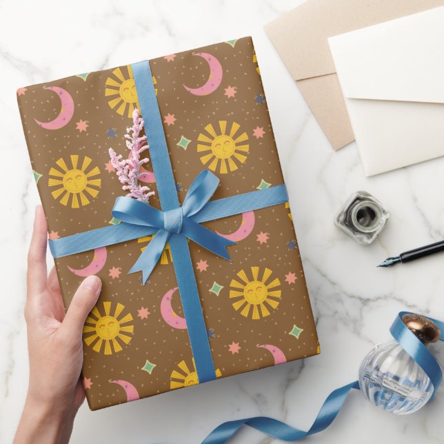 Boho Sonne & Mond Himmelskörper  Geschenkpapier (Schenken)