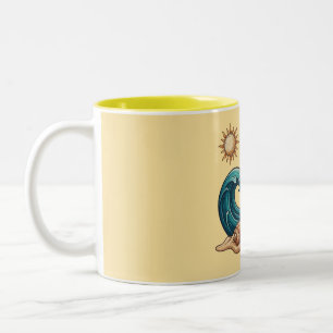 Boho-Sonne, Mond und Ozeanwelle Ästhetik-Tasse Zweifarbige Tasse