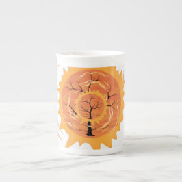 Boho-Sonne und Flammen Keramik-Kaffeetasse, Ästhet Prozellantasse