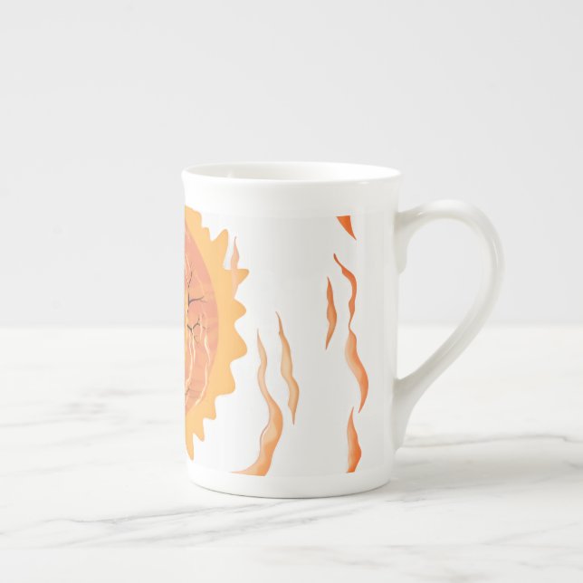 Boho-Sonne und Flammen Keramik-Kaffeetasse, Ästhet Prozellantasse (Rechts)