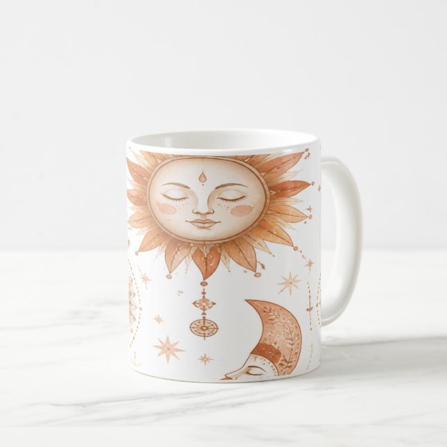 Boho-Sonne und Mond Himmelsbecher Kaffeetasse (VorderseiteRechts)