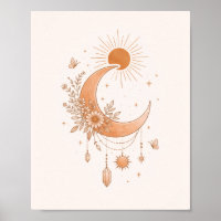 Boho-Sonne- und Mond-Minimalist-Wandposter