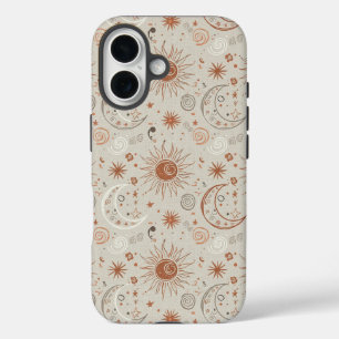 Boho-Sonne- und Mondmuster iPhone 16 Hülle