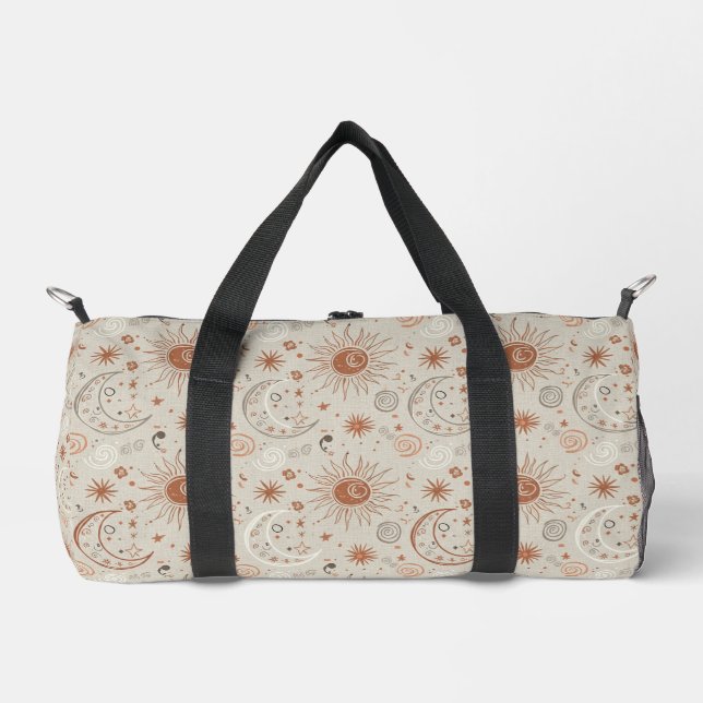 Boho-Sonne- und Mondmuster Duffle Bag (Vorderseite)