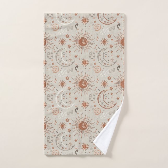 Boho-Sonne- und Mondmuster Handtuch (Handtuch)