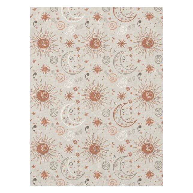 Boho-Sonne- und Mondmuster Tischdecke (Vorderseite)