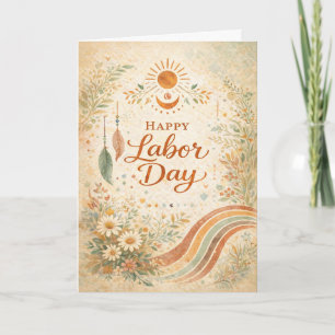 Boho-Sonne-Wildblumen Frohen Tag der Arbeit Karte