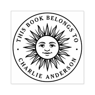 Boho-Sonnen-Charakter-Exlibris-Bibliotheksbuch Gummistempel