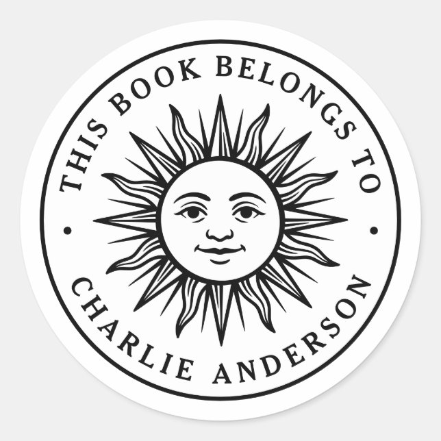 Boho-Sonnen-Charakter-Exlibris-Buchaufkleber Runder Aufkleber (Vorderseite)