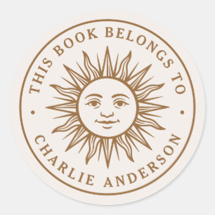 Boho-Sonnen-Charakter-Exlibris-Buchaufkleber Runder Aufkleber