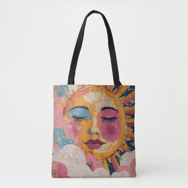 Boho-Sonnen-Gesicht-Abstraktkunst-Tasche (Vorderseite)