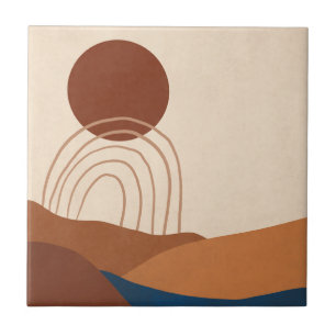 Boho-Sonnen-Regenbogen-Landschaft Rostbraun Blau B Fliese