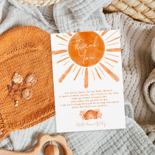 Boho-Sonnen-Regenbogen-Orange-Baby-Party Dankeskarte