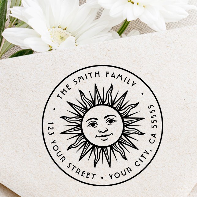 Boho-Sonnen-Rücksendeadresse Gummistempel (Boho sun return address rubber stamp)