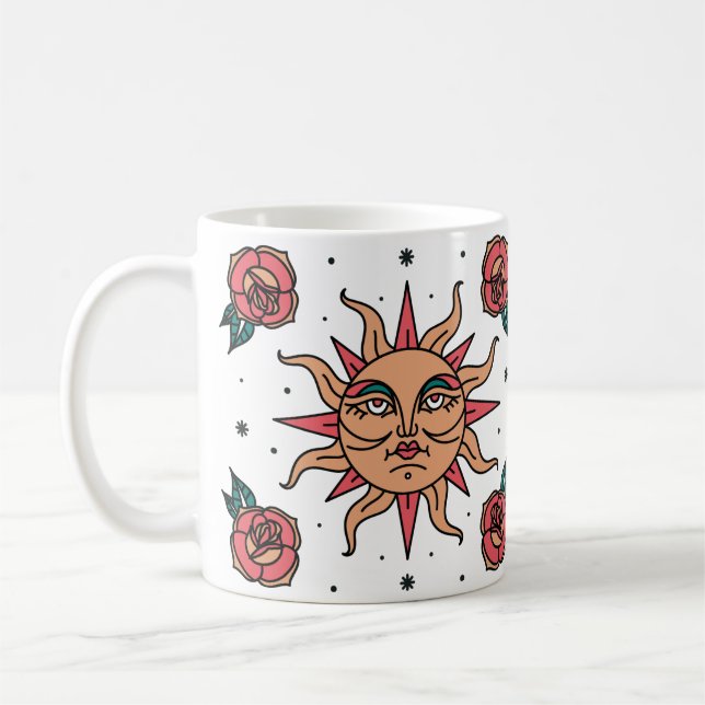 Boho-Sonnen-Tattoo-Symbol-Kunst Kaffeetasse (Links)