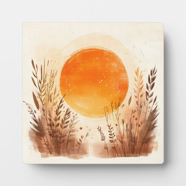 Boho-Sonnenaufgang Sunset Weizen Gras Fotoplatte (Vorderseite)