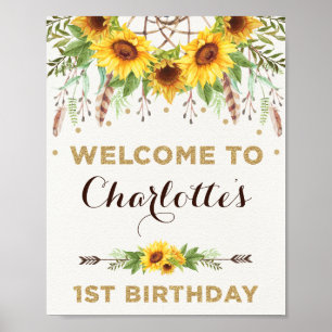 Boho Sonnenblume 1. Geburtstag Rustikaler Sommer W Poster