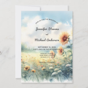 Boho-Sonnenblume-Aquarell-rustikale-Landhochzeit Einladung
