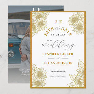 Boho Sonnenblume Botanisches Foto Hochzeit Save The Date