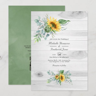 Boho-Sonnenblume Eukalyptus  QR-Code RSVP Hochzeit Einladung