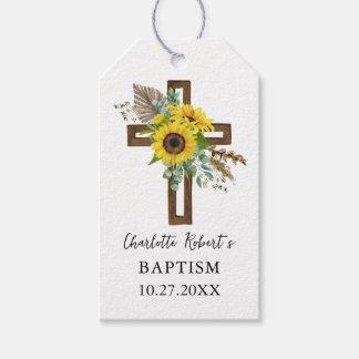 Boho-Sonnenblume & Eukalyptus rustikales Kreuz Tau Geschenkanhänger