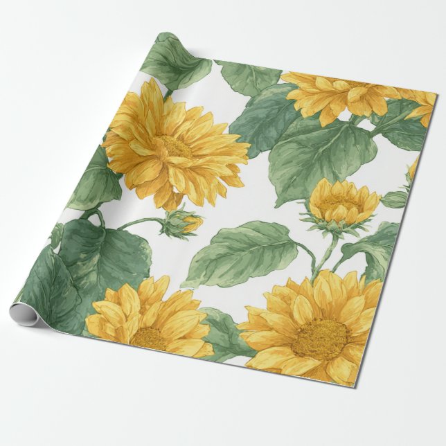Boho-Sonnenblume Gelbes Blumenmuster Frühling Somm Geschenkpapier (Ungerollt)
