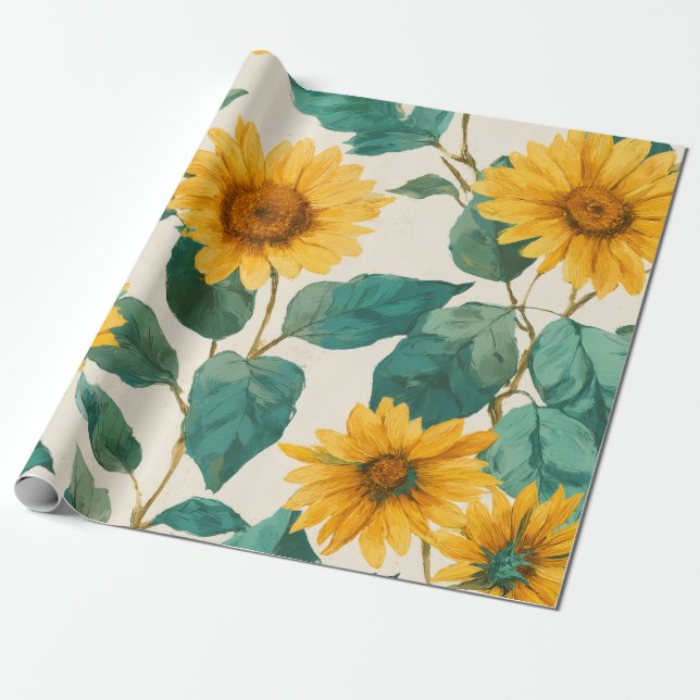 Boho-Sonnenblume Gelbes Blumenmuster Frühling Somm Geschenkpapier (Ungerollt)