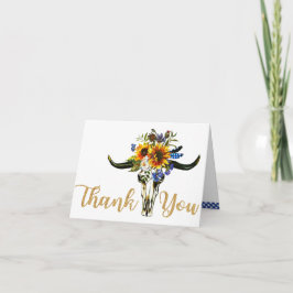 Boho Sonnenblume-Longhorn-Schädel-Land danken Dankeskarte