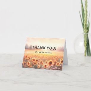 Boho-Sonnenblume Rustikale Wasserfarbe Landhochzei Dankeskarte