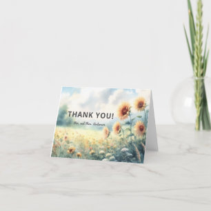 Boho-Sonnenblumen-Aquarell-rustikale-Landhochzeit Dankeskarte