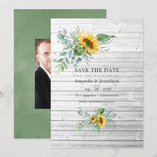Boho-Sonnenblumen-Eukalyptus-Rustikale-Landhochzei Save The Date