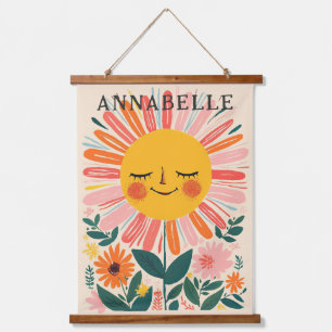 Boho Sonnenblumen Florale Illustration Vorname Wandteppich Mit Holzrahmen